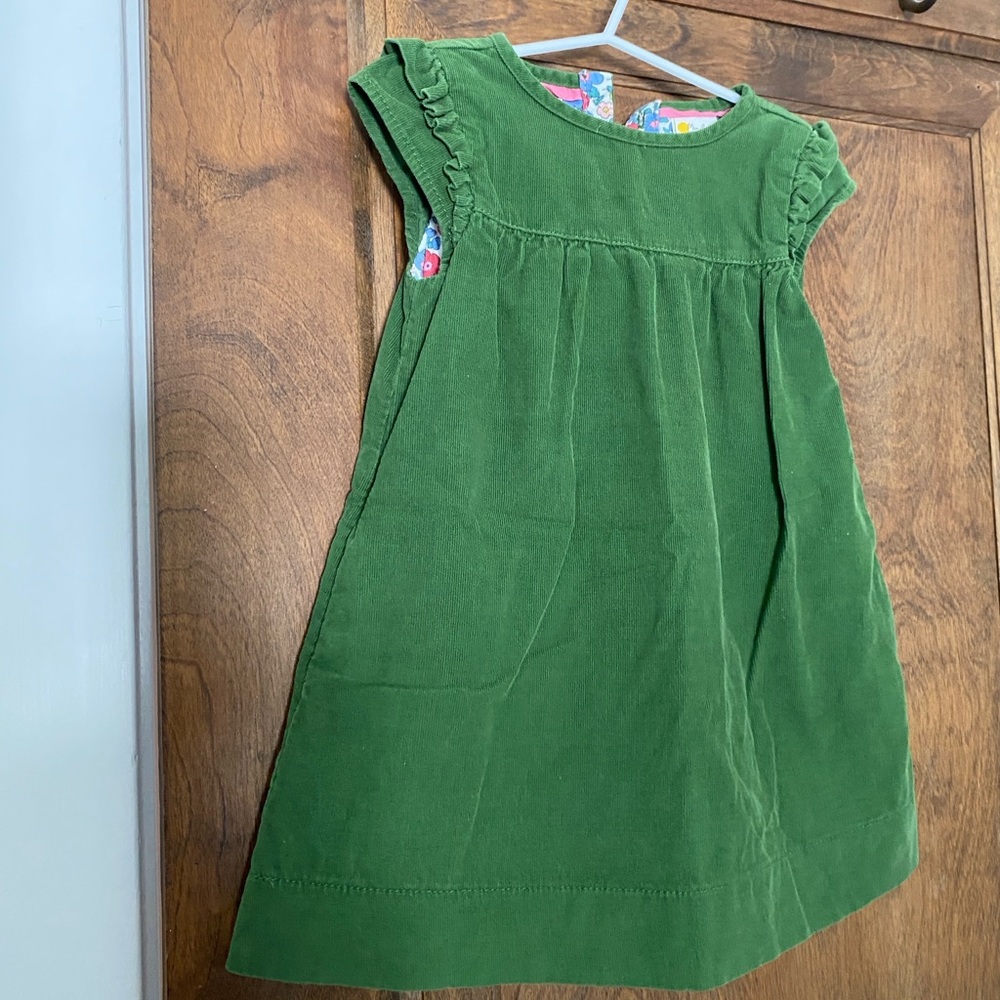 Mini Boden Green Corduroy Ruffle-Sleeve Dress